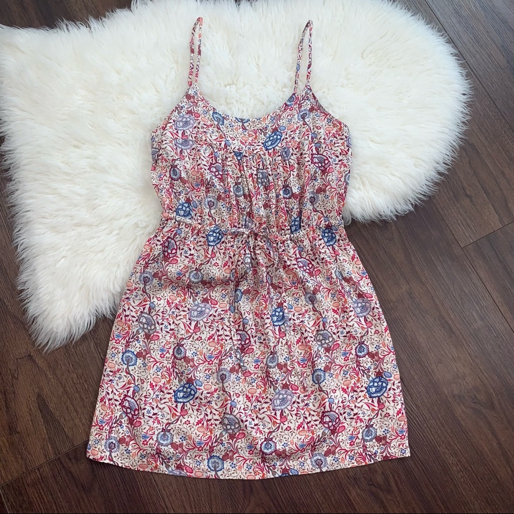 Ace Delivery Women’s Small Red Floral Spaghetti Strap Drawstring Waist Dress